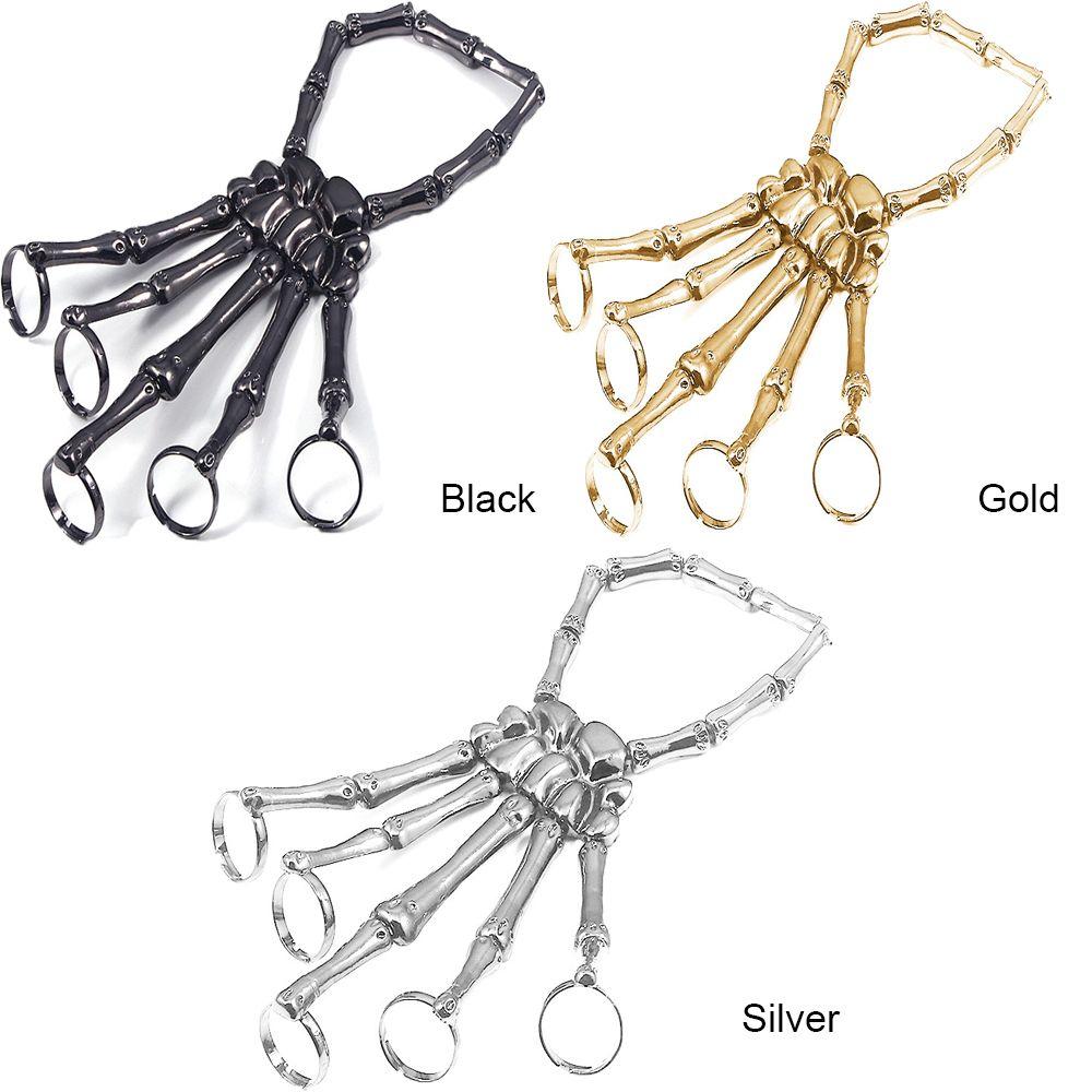 for Men Women Elasticity Party Adjustable Halloween Bangle Skull Skeleton with Ring Hand Bracelet
