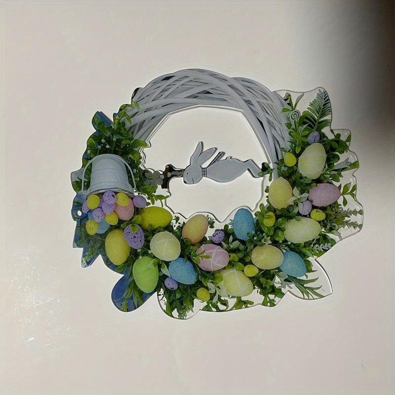 New Funny Easter Wreath with Colorful Eggs Spring Door Wall Acrylic Flat Print Decor