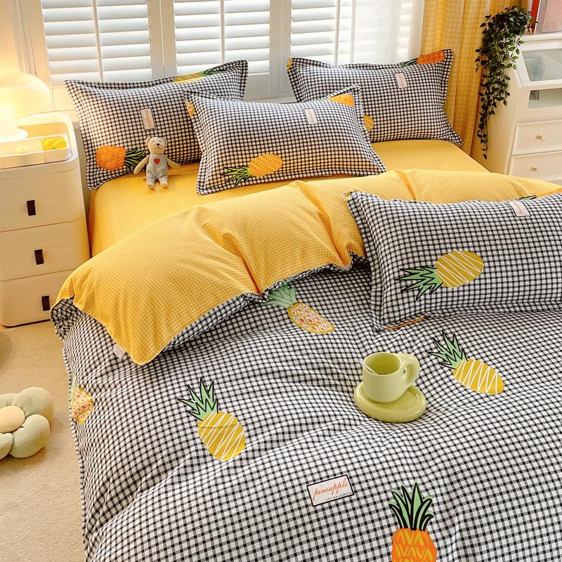 Утолщенный хлопок, чистый хлопок, четыре предмета, простыня и пододеяльник для спальни на весну и осень, пододеяльник из трех предметов