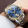 OLEVS Men's Stylish Blue Automatic Waterproof Date Luminous Business Skeleton Arm Watch Popular Brand Blue
