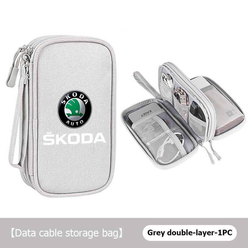 rjhwp8 Car Styling Digital Storage Bag Oxford Cloth Cable Tools Travel Purse For Skoda Kodiaq Fabia Kamiq Karoq Octavia 2 3 Rapid Scala