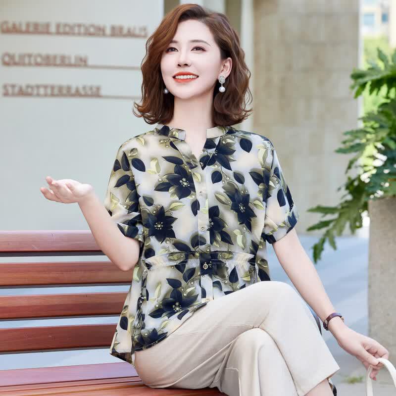 LangSha Mid-Age Women's Floral Chiffon Top