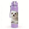 1PC Cute White Puppy Portrait 750ml Color Plastic Sports Water Bottle Leakproof Flip Straw Lid Suitable for Sports Office Home Use