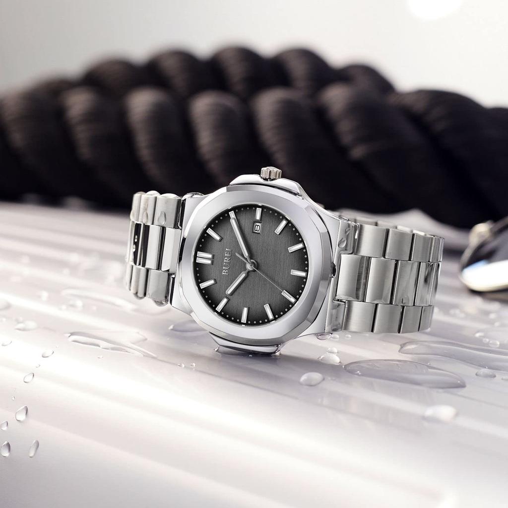 Мужские аналоговые кварцевые часы BUREI, Простой дизайн, Водонепроницаемые, Черные, Популярные, Стильные, Для джентльменов, Деловые, Повседневные, Люминесцентные, Размер S