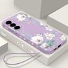 Floral Print TPU Lanyard Soft Case For Samsung S25 S24 FE S23 Ultra S22 A36 A16 A55 A15 A35 A06 A05 A25 A54 Slim Shockproof Matte Phone Cover