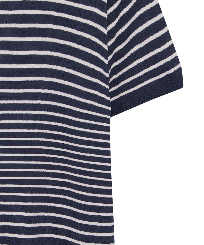 IRONYPORNO WHITELINE 86-Iro358 Color Stripe Button Collar Short Sleeve Knit Navy