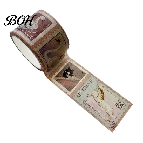 Retro Adhesive Tape Vintage Stamp Washi Roll, Aesthetic Decorative Masking Tape, for DIY Art Crafts, Journaling Scrapbooking Supplies Planner