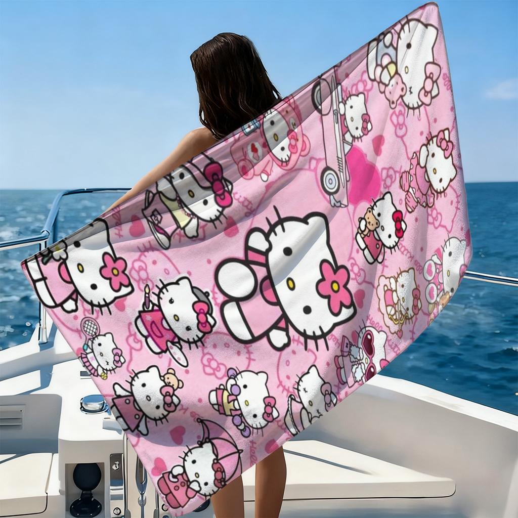 1pc Hello Kitty Beach Towel, Quick-Dry Lightweight Print Towel for Swimming, Surfing, Camping, Unisex Holiday Gift