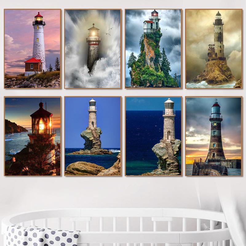 Seascape Lighthouse Romantic Diamond Painting Cross Stitch Kit 40x50CM Diamond Mosaic