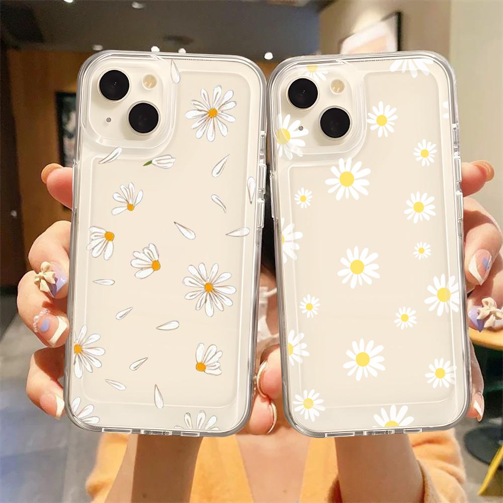 Летний чехол для телефона с цветком ромашки для iPhone 16 15 14 13 12 11 Pro Max Mini X XS SE 7 8 Plus 16E Ударопрочный Мягкий Прозрачный Чехол