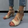Fashion 2024 Shoes Female Large Size Ankle-wrap Women's Sandals Peep Toe Office Sandals Women Metal Decoration Buckle Strap Shoes Women