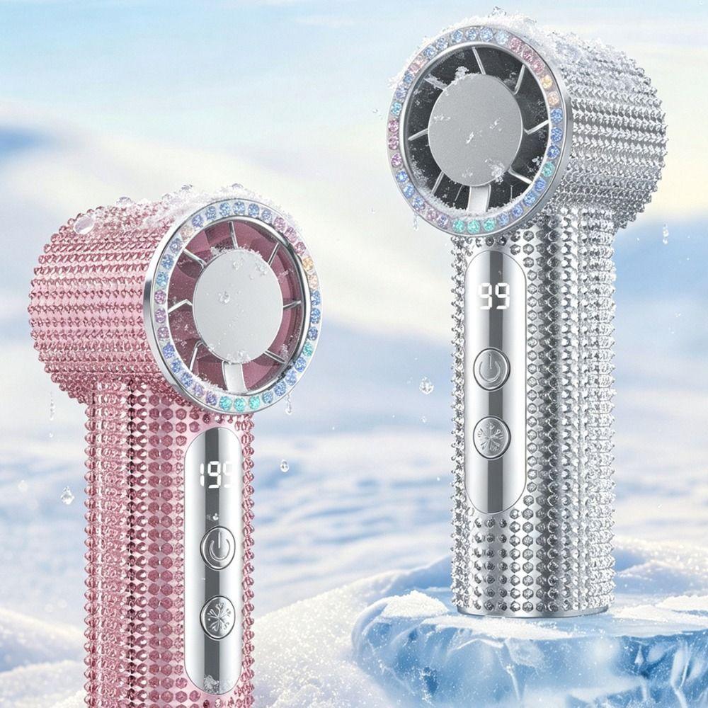 199 Gears Rhinestone Handheld Fan Digital Display Turbo High Speed Fan Mini Cooling Fan Summer