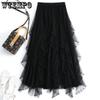 Spring and Summer Nailed Beads Cake Half Skirt Female Irregular A-line High Waist Mesh Gauze Midi Skirt