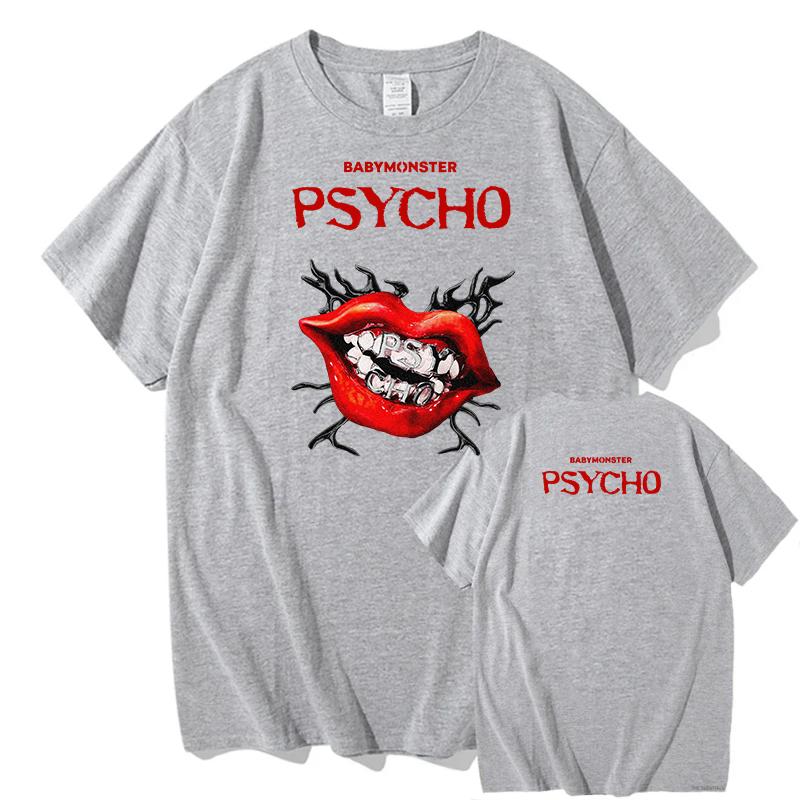 Новые футболки BABYMONSTER PSYCHO с графическим принтом Хлопковые футболки Свободный крой Модная женская футболка Мужская одежда Качественные топы Streetwear