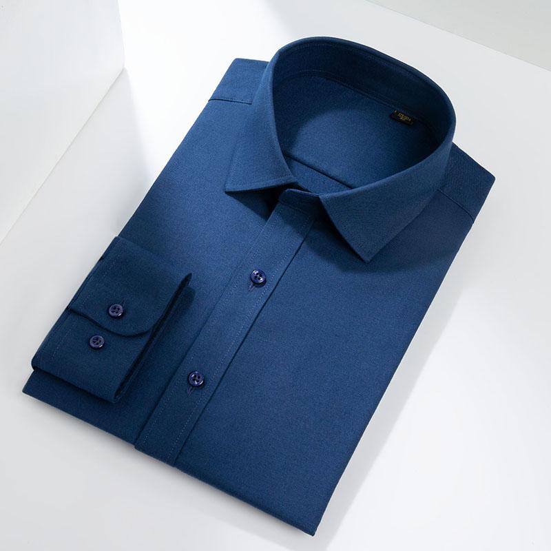 Отличные шерстяные однотонные однотонные мужские классические рубашки с длинным рукавом из модала, офисные деловые мужские деловые рубашки, стандартная посадка, высокое качество