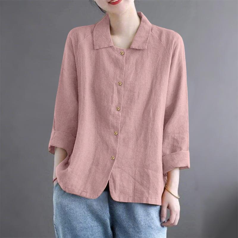 ZANZEA Женская повседневная хлопковая блузка свободного кроя с отложным воротником и рукавом 3/4