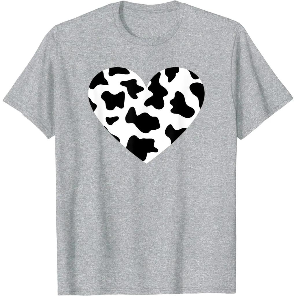 Awesome Cow Print Black White Print Heart T-Shirt Daily Four Seasons 100% Cotton Print Casual Soft Machine