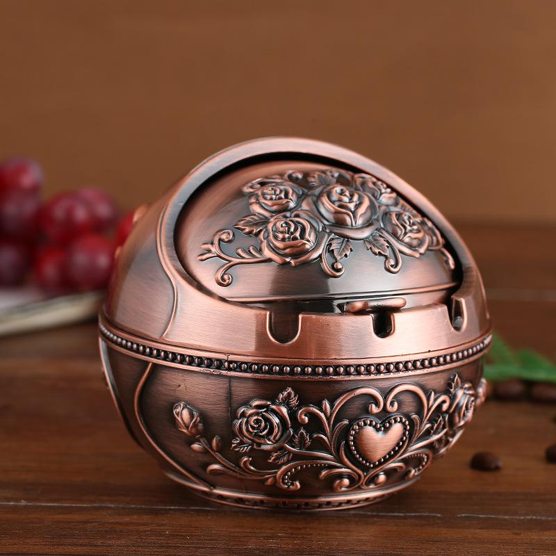 Windproof Ashtray Creative Personality Trendy Metal Cover Fall Prevention Home Living Room Round Ashtray