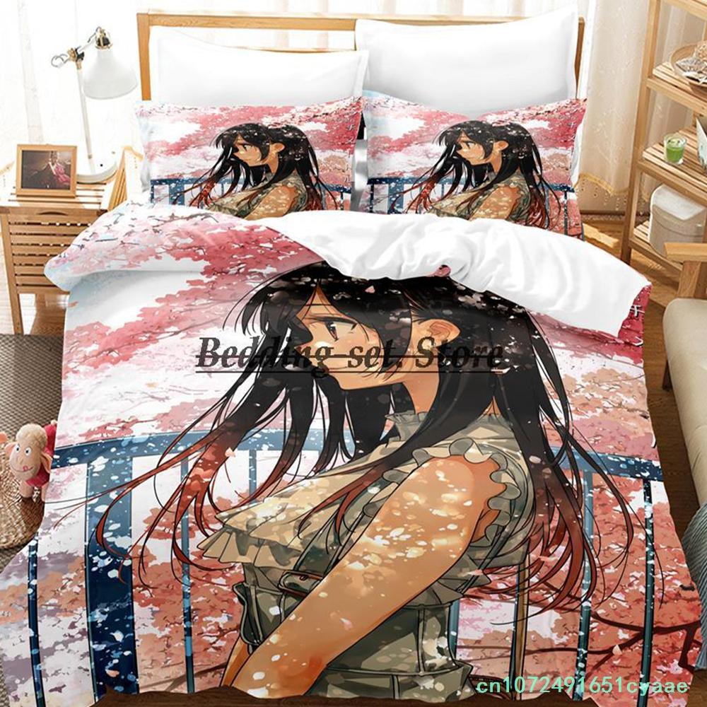 Комплект постельного белья Kanojo Okarishimasu Single Twin Full Queen King Size Bed Set Aldult Kid Bedroom Duvetcover Sets Anime Bed