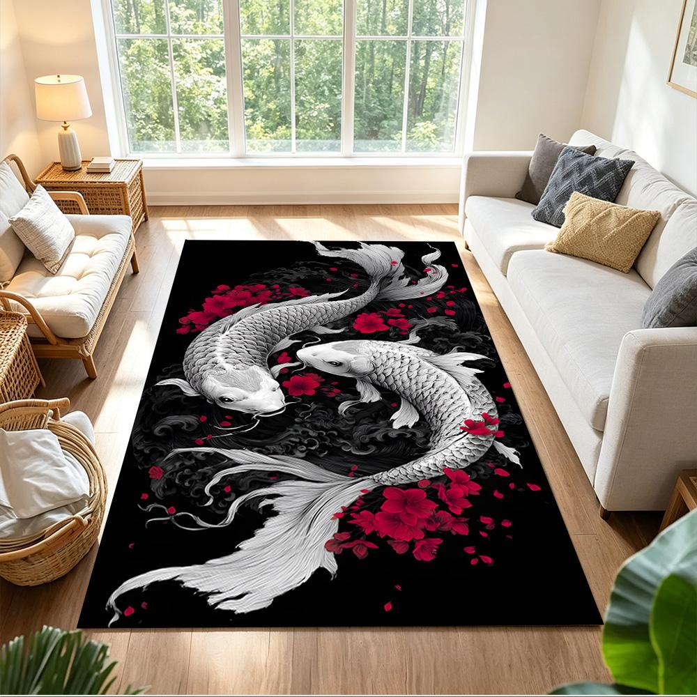 Koi Fish And Cherry Blossoms Non-Slip Home Carpet Design for Living Room Bedroom Office Decor Gift with Vibrant Pattern and Comfortable