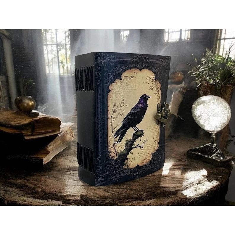 Кожаный блокнот «Ворон» Готический Винтажный Ручной работы Готический Гримуар Книга заклинаний