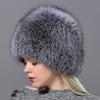Natural Winter Fox Fur Hats Women Real Silver Fox Knit Beanie Hat Balaclava Lady Winter Snow Cap Luxury Brand Caps Gorro Masculi