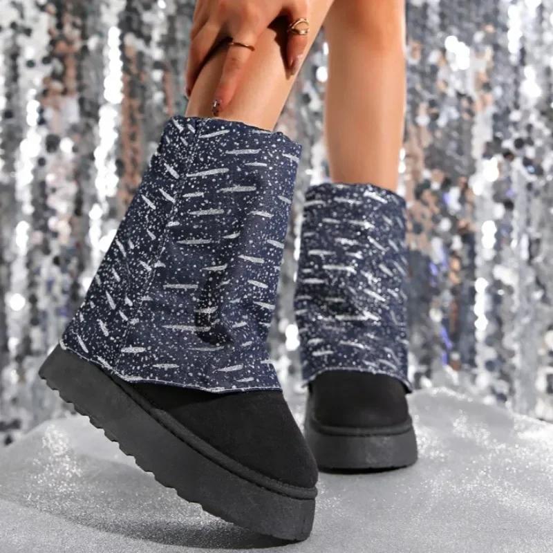 Мода 2024 Женские Зимние Новые Короткие Плюшевые Теплые Толстые Удобные Ботинки до середины икры Женские Повседневные Комфортные Однотонные Снежные Ботинки Женские
