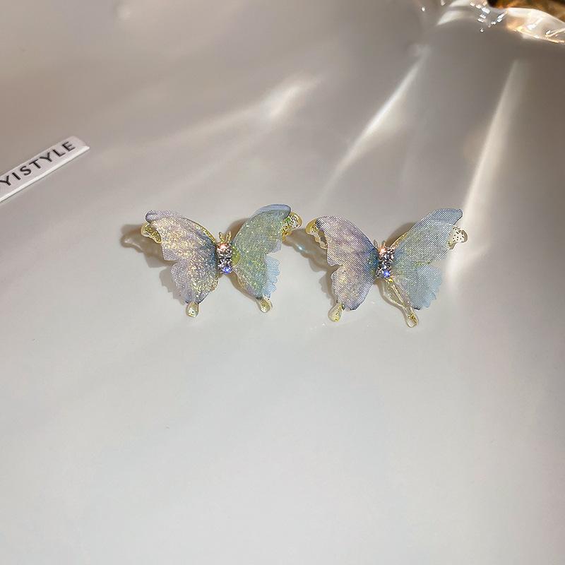 S925 Super Fairy Symphony Double Mesh Butterfly Stud Earrings Dream Fresh Less Earrings Versatile Internet celebrity earrings