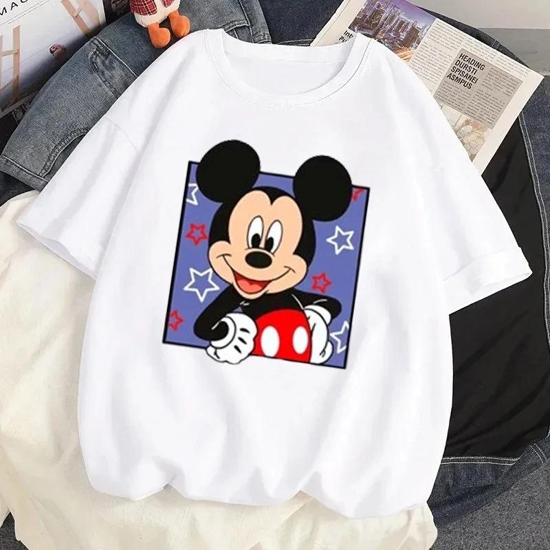 Летняя футболка с принтом Микки и Минни от Disney, смешная женская футболка с круглым вырезом, модная футболка с короткими рукавами, женская повседневная уличная одежда, футболки