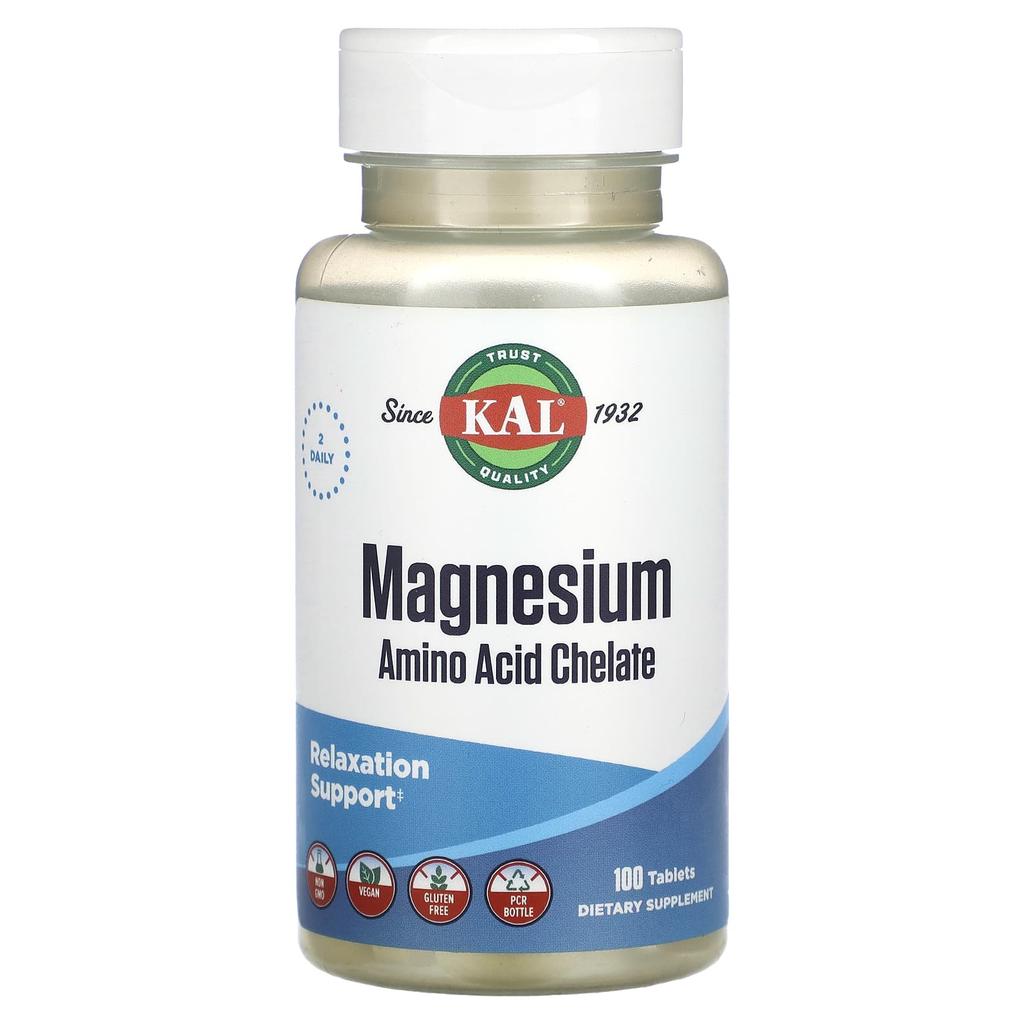 KAL Magnesium Amino Acid Chelate, 100 Tablets