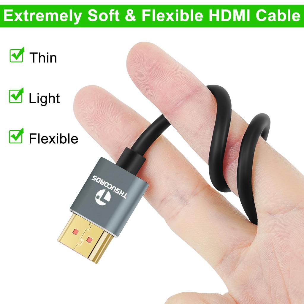 Thsucords Ultra Thin 8K 4K HDMI Cable 1M Slim Flexible Soft High Speed HDMI Lead 48Gbps Compatible with Roku Qualified Billing Available & 2.1