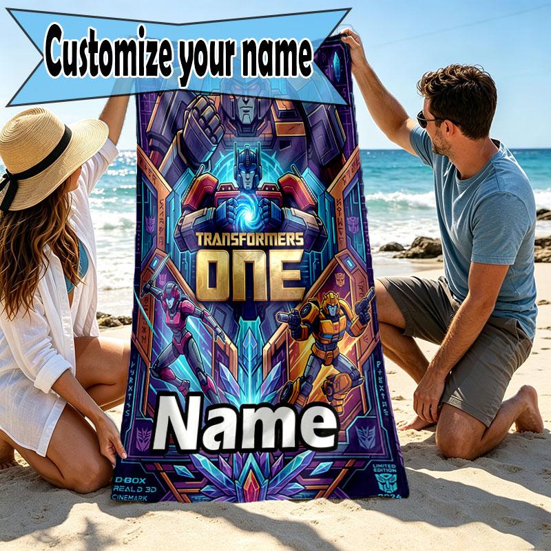 Custom Name Personalized Transformers Print Beach Towel, for Trip Camping Beach Party Home Decor, Birthday Gift for Family & Friends