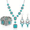 Bohemian Turquoise Necklace Rhombus Round Necklace Bracelet Earrings Set of Beads