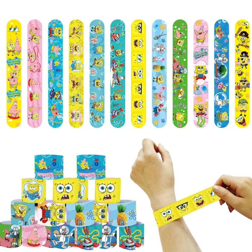 SpongeBob Theme Birthday Party Favor Supplies Keychain Sticker Slap Bracelets for Goodie Bag Fillers Classroom Reward Prizes