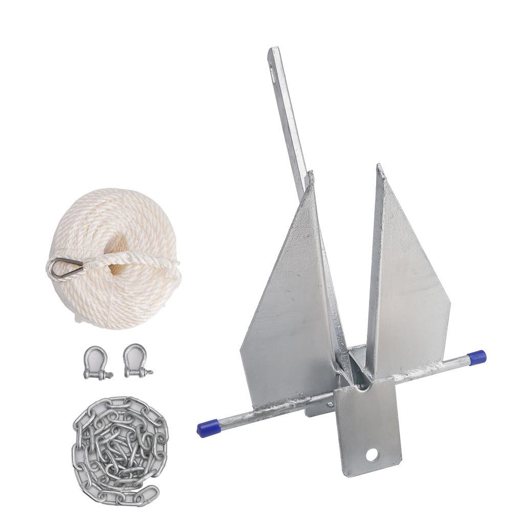 8 фунтов Стальной скользящий якорь Комплект якоря горячего цинкования Набор цепи и троса Серебристый Для лодки