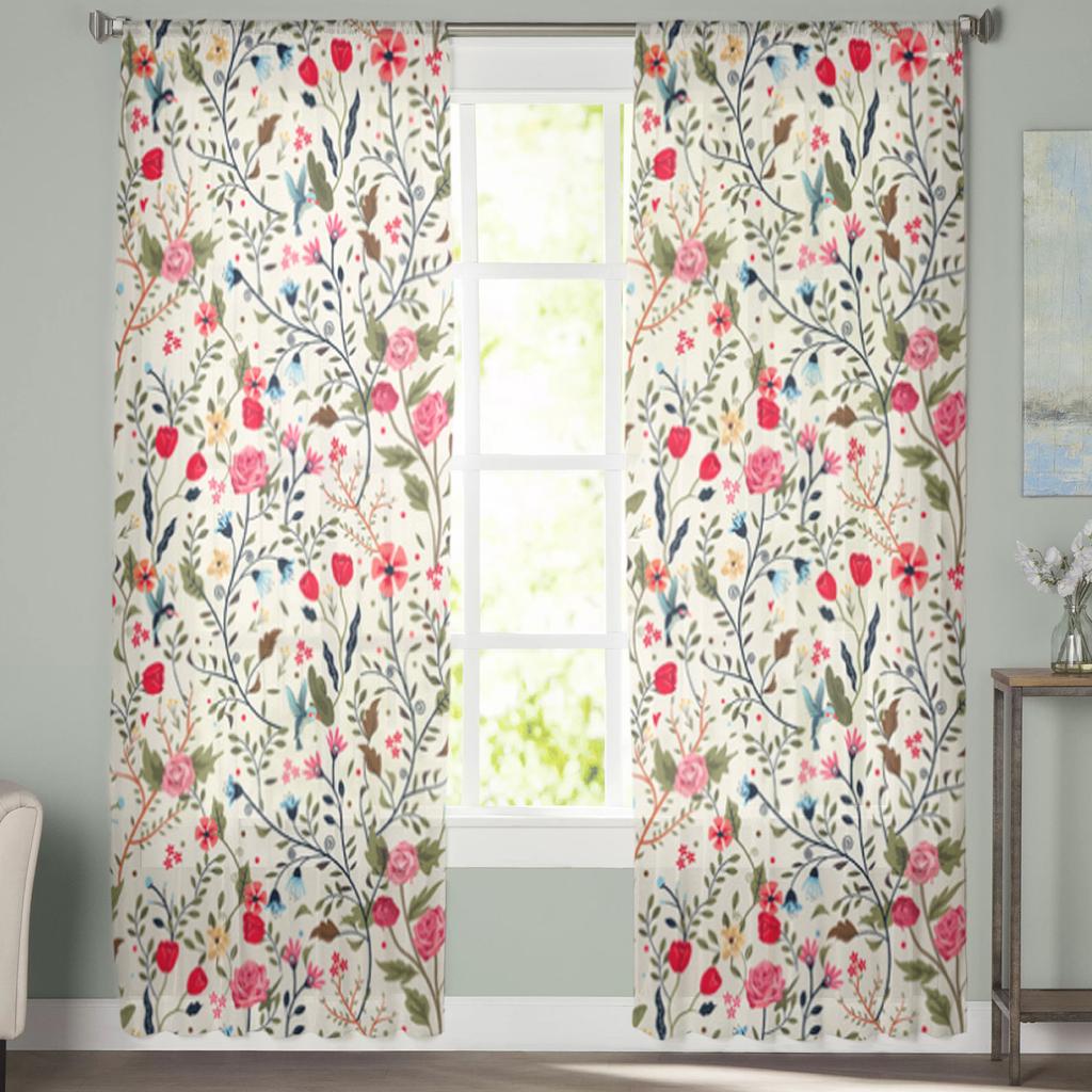 Прозрачные шторы с цветочными травами и растениями для гостиной, прозрачный тюль, декор для окон, спальни, кухни, домашний декор, вуаль, шторы