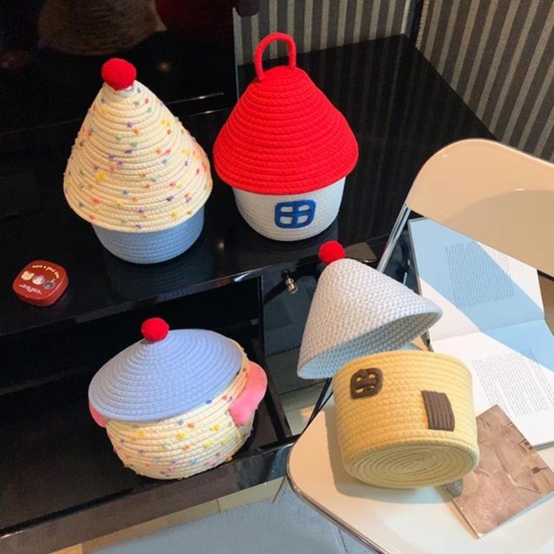 1 шт. Маленькие контейнеры для дома INS с крышкой Домашнее хранение Плетеные корзины из хлопковой веревки Богема 5 стилей