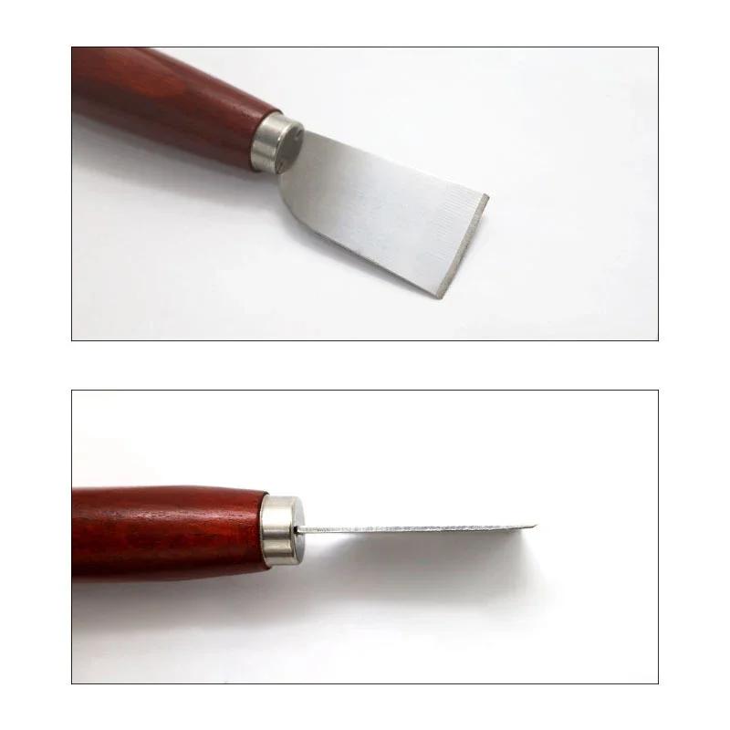 Инструмент для кожевенного ремесла своими руками, деревянная ручка, нож для резки кожи из нержавеющей стали, кожаный нож-лопатка для работы с кожей