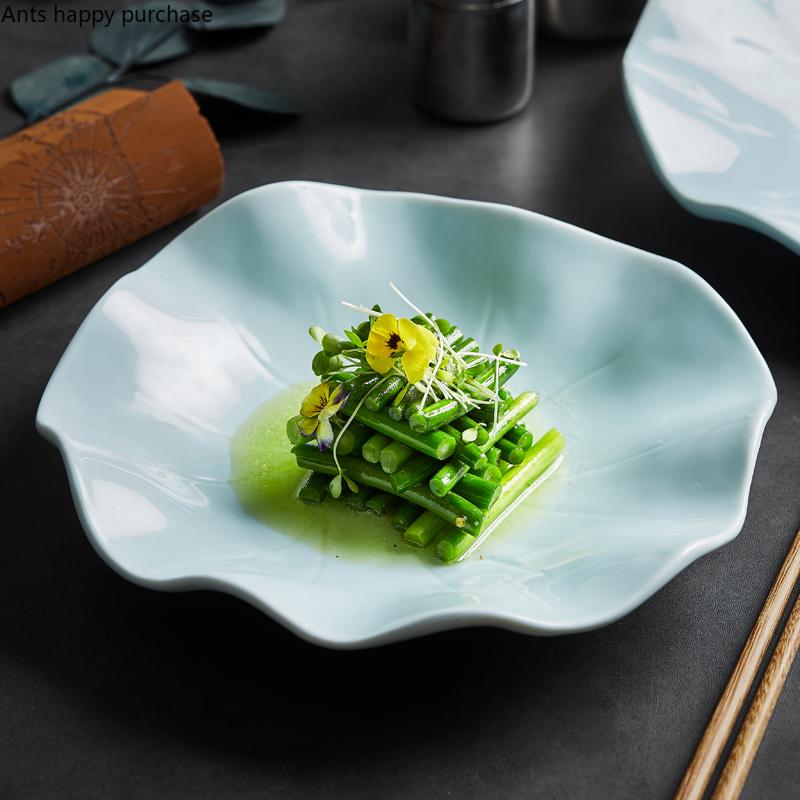 Керамическая тарелка в виде листа лотоса, суповая тарелка, обеденные тарелки, поднос для фруктов, салатница, десертная чаша, особая посуда, декоративные тарелки