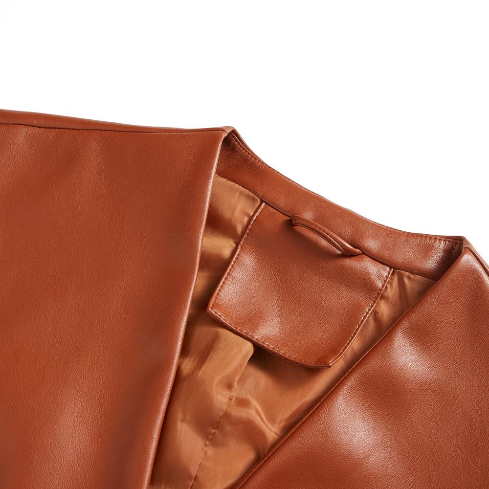 Кардиган-жилет для женщин, короткая куртка без рукавов из искусственной кожи с карманами, пальто большого размера со свободной талией черного, верблюжье-бежевого цвета