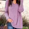 Autumn Winter Solid Color V-Neck Loose Pullover Casual Long Sleeve T-shirt Women's Clothing