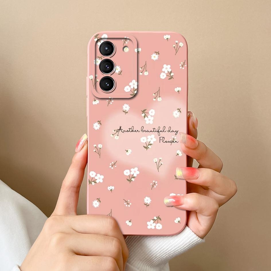 Phone Case For Samsung S21 S20 FE M13 M14 M32 Note 20 M53 Back Cover Pretty Flower Coloured Drawing Shockproof Soft Silicone Housing Capas For Samsung