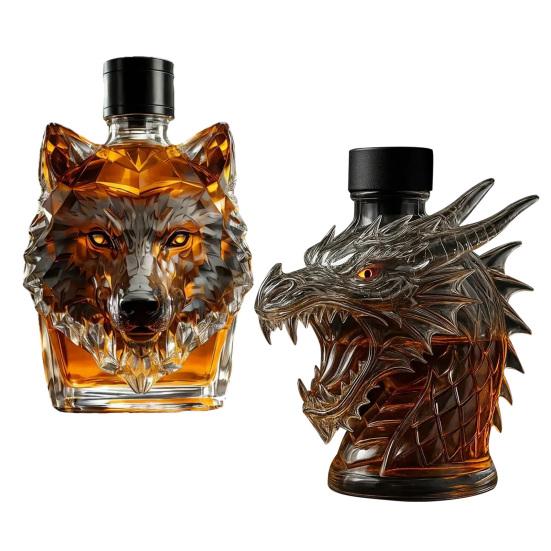 Бутылка для виски Yousheng 300 мл, графин в форме головы волка, бутылка для вина из боросиликатного стекла с герметичным уплотнением, графин для виски