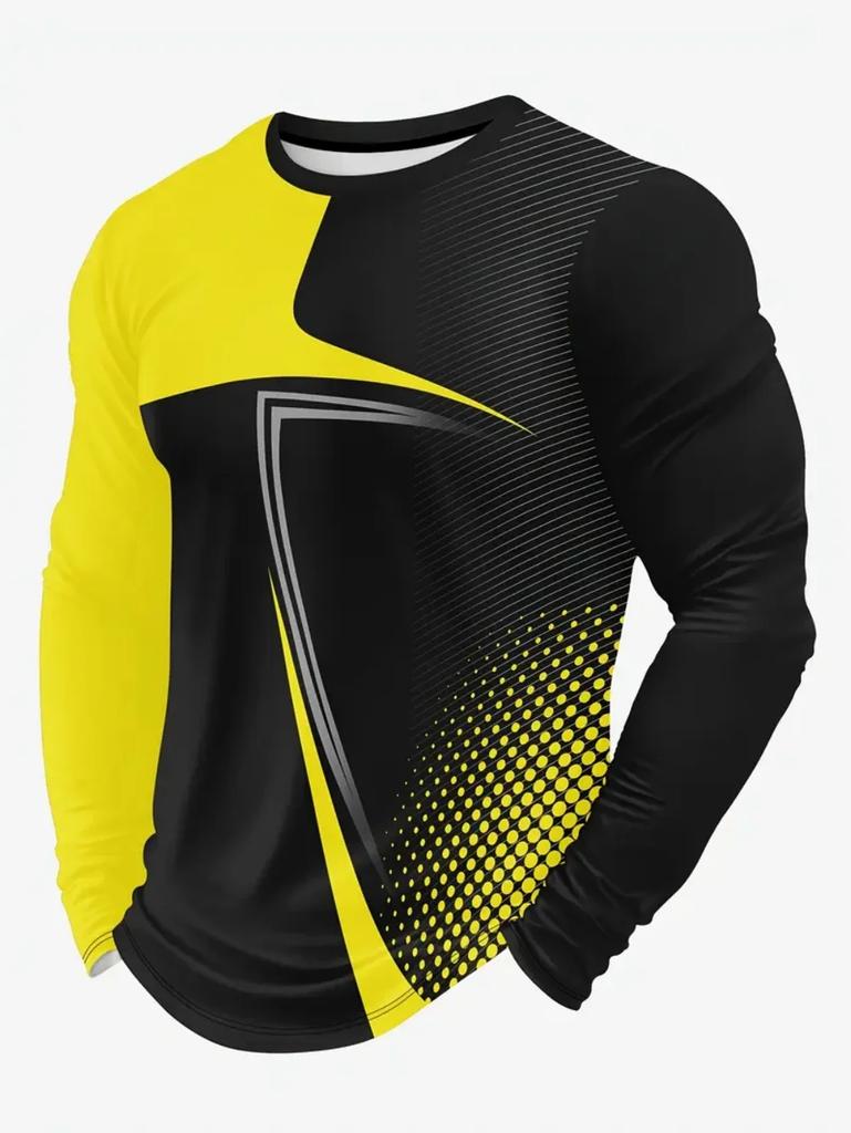 Artistic Ink Brush Print Long Sleeve T-Shirt, Trendy Casual Daily Wear