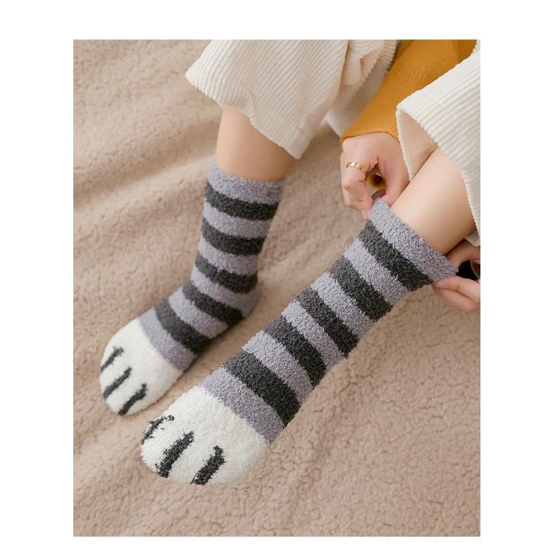 Осенне-зимние коралловые бархатные носки с милым кошачьим когтем для женщин средней толщины утолщенные носки для сна дома