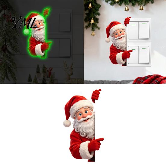 Waterproof Window Film for Christmas Glow in The Dark Santa Claus Switch Sticker, Decorative PVC Luminous Wall Decal Durable Seasonal Decor