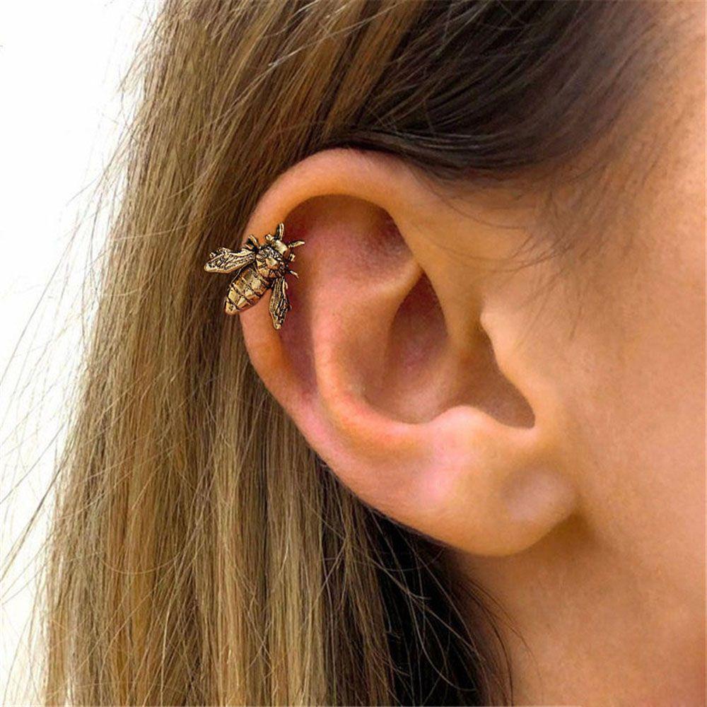 1 PC Bee Insect Gifts For Women Gold Silver Color Stud Earrings Jewelry Clip Earrings Ear Cuffs