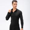 Осень Зима Мужской Термотоп Плюшевая Подкладка Молния Воротник-стойка Рубашка с Длинным Рукавом Приталенный Эластичный Повседневный Однотонный Теплый Базовый Слой Топ