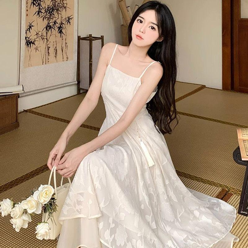 New Chinese Style Frog Button Retro Sweet Cardigan Camisole Dress Set - Plus Size Summer Elegant Dress