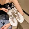 Flat-soled Sandals Women's Summer New Large Rhinestones Large-size Toe Sandals Womn's Snals